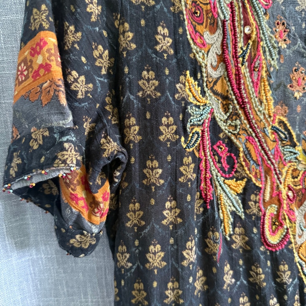 Soft Surroundings Midi Dress Women PS Multicolor Paisley Beaded Embroidered Boho - Picture 14 of 16